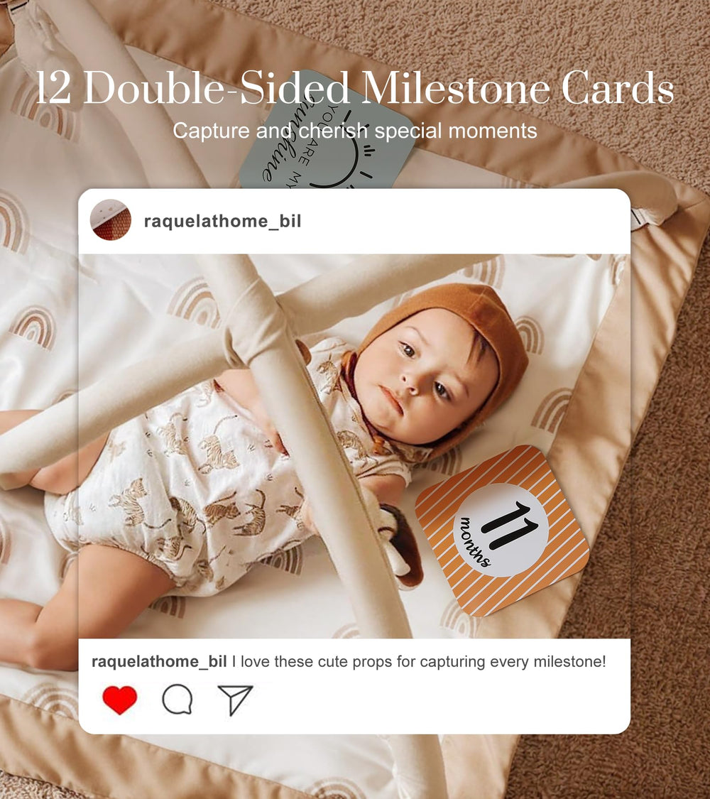 Mallify 12 Milestone Cards celebrate baby growth with colorful monthly prompts.