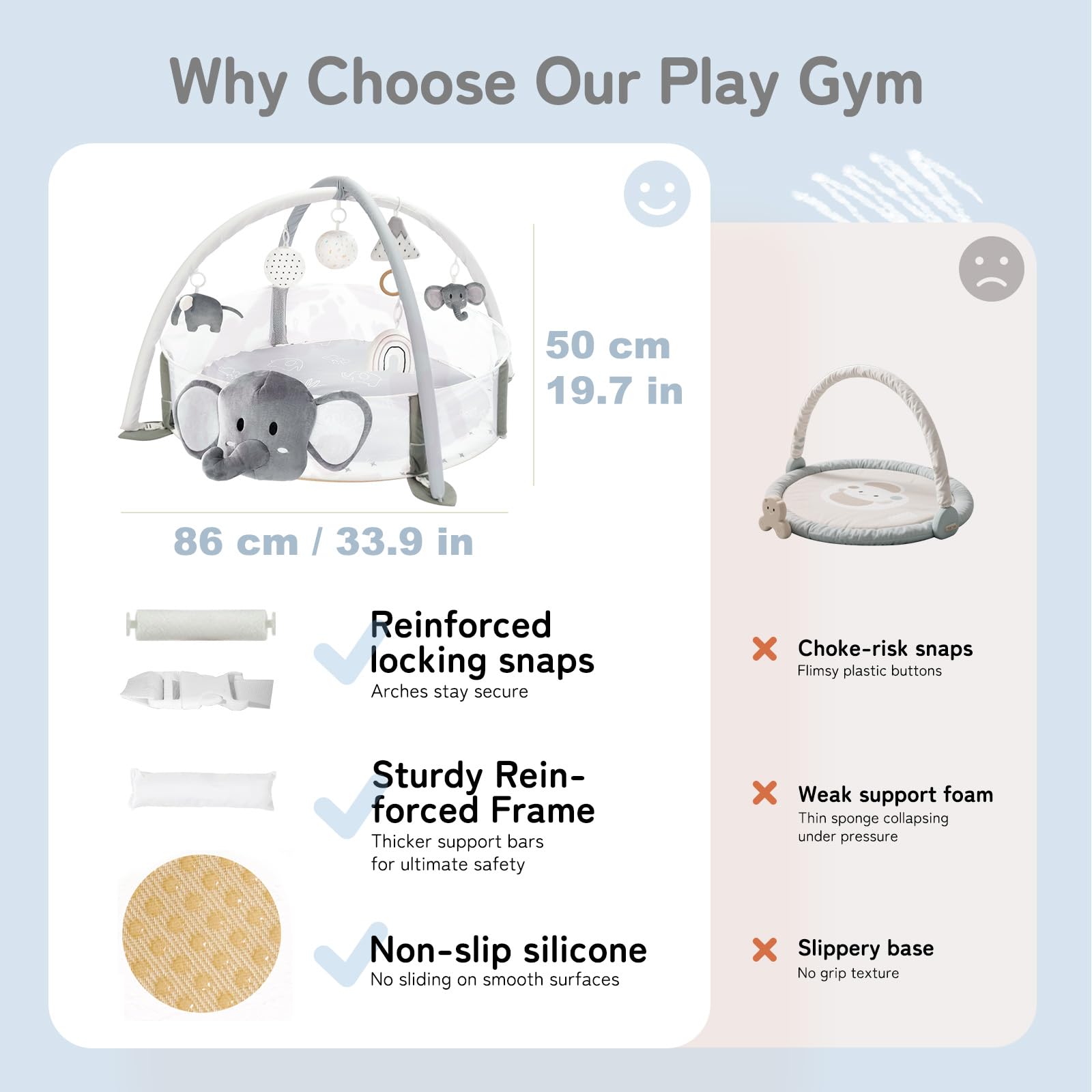Mallify easy-cleaning feature of the 5-in-1 XL gym; quick wipe-down for busy families.