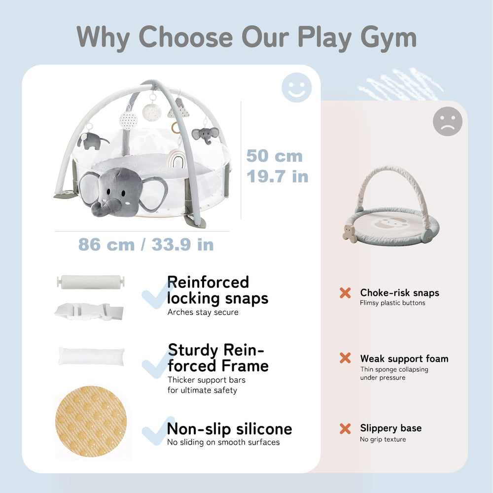 Mallify easy-cleaning feature of the 5-in-1 XL gym; quick wipe-down for busy families.