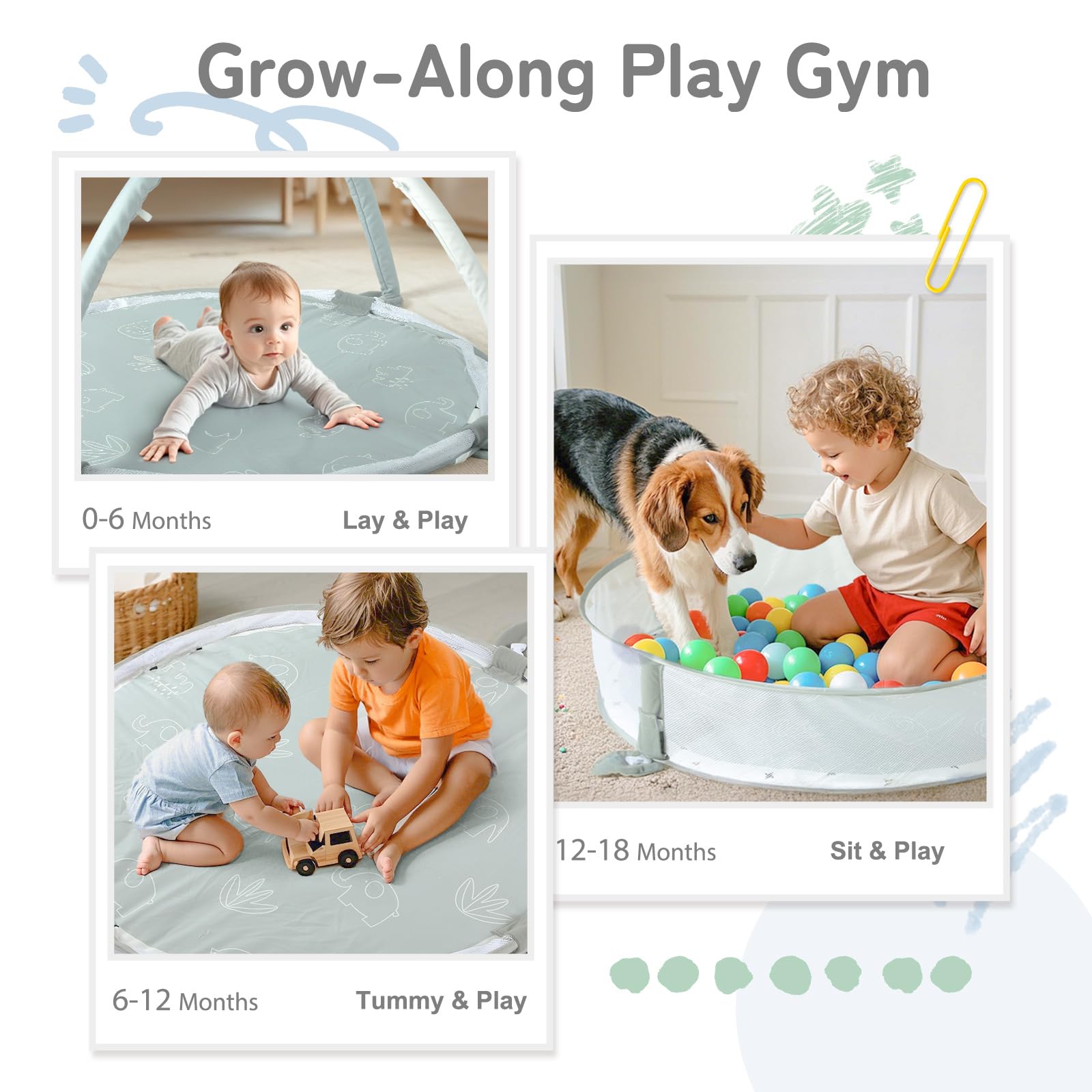 Mallify milestone cards with the 5-in-1 XL gym; monthly prompts for growth moments.