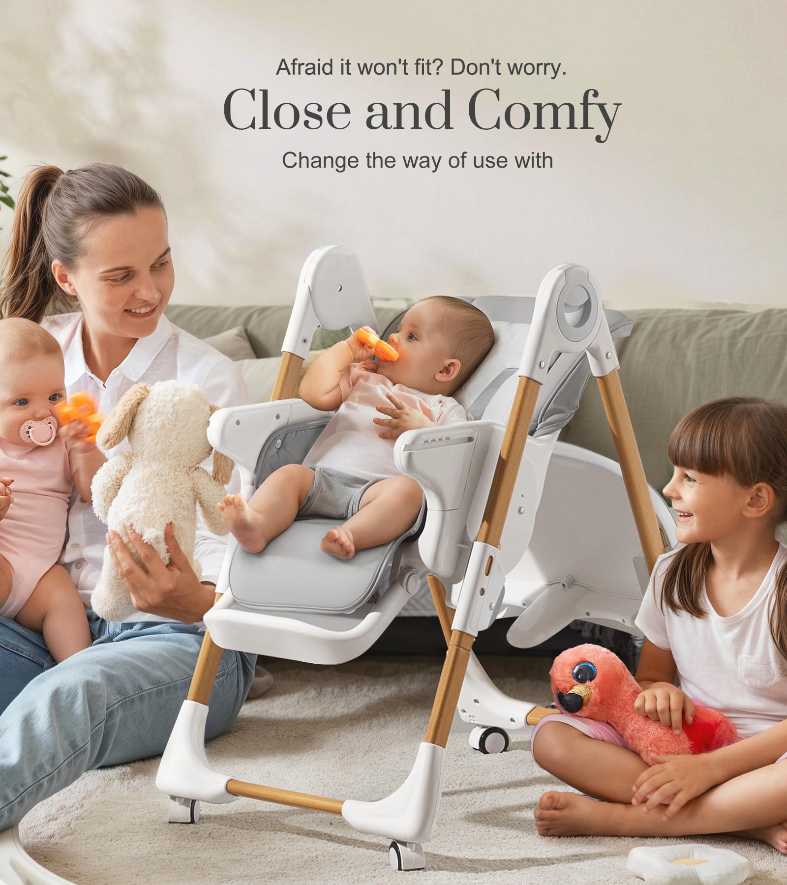 Mallify 5-point safety belt with padding adds secure mealtime security.