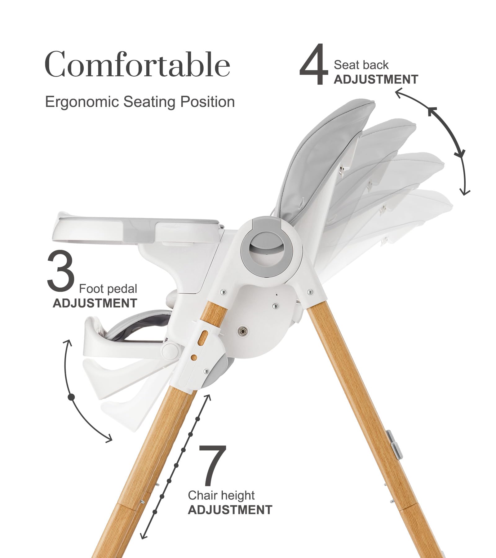 Mallify high chair folds flat for compact storage between uses.