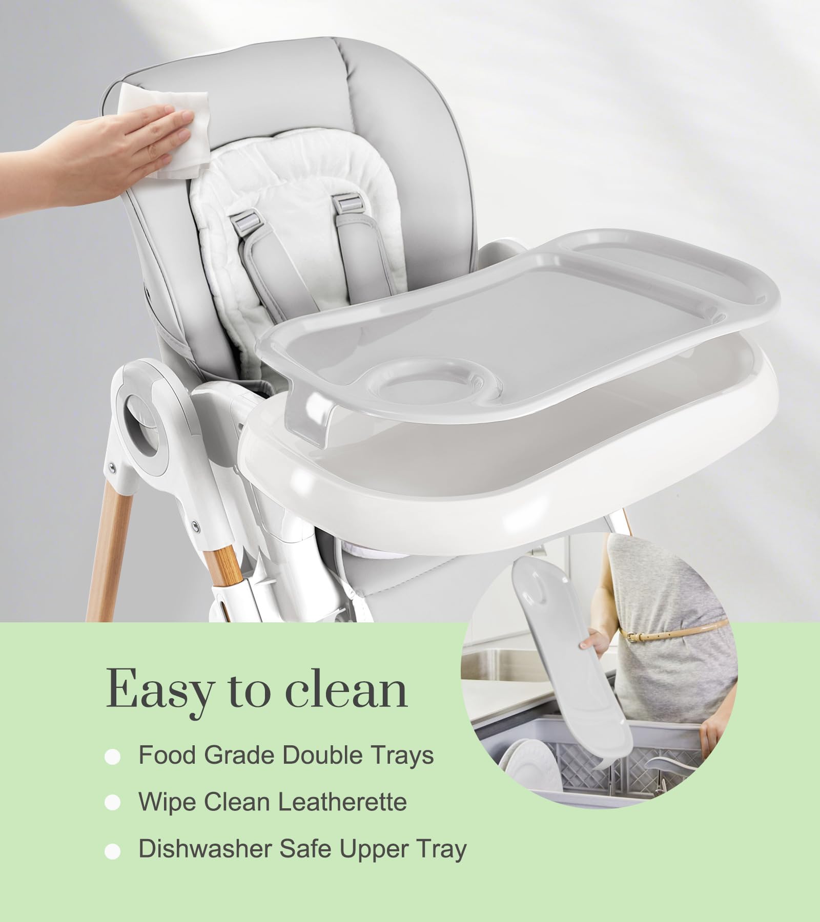 Mallify high chair height adjustment ensures comfortable dining at any table.