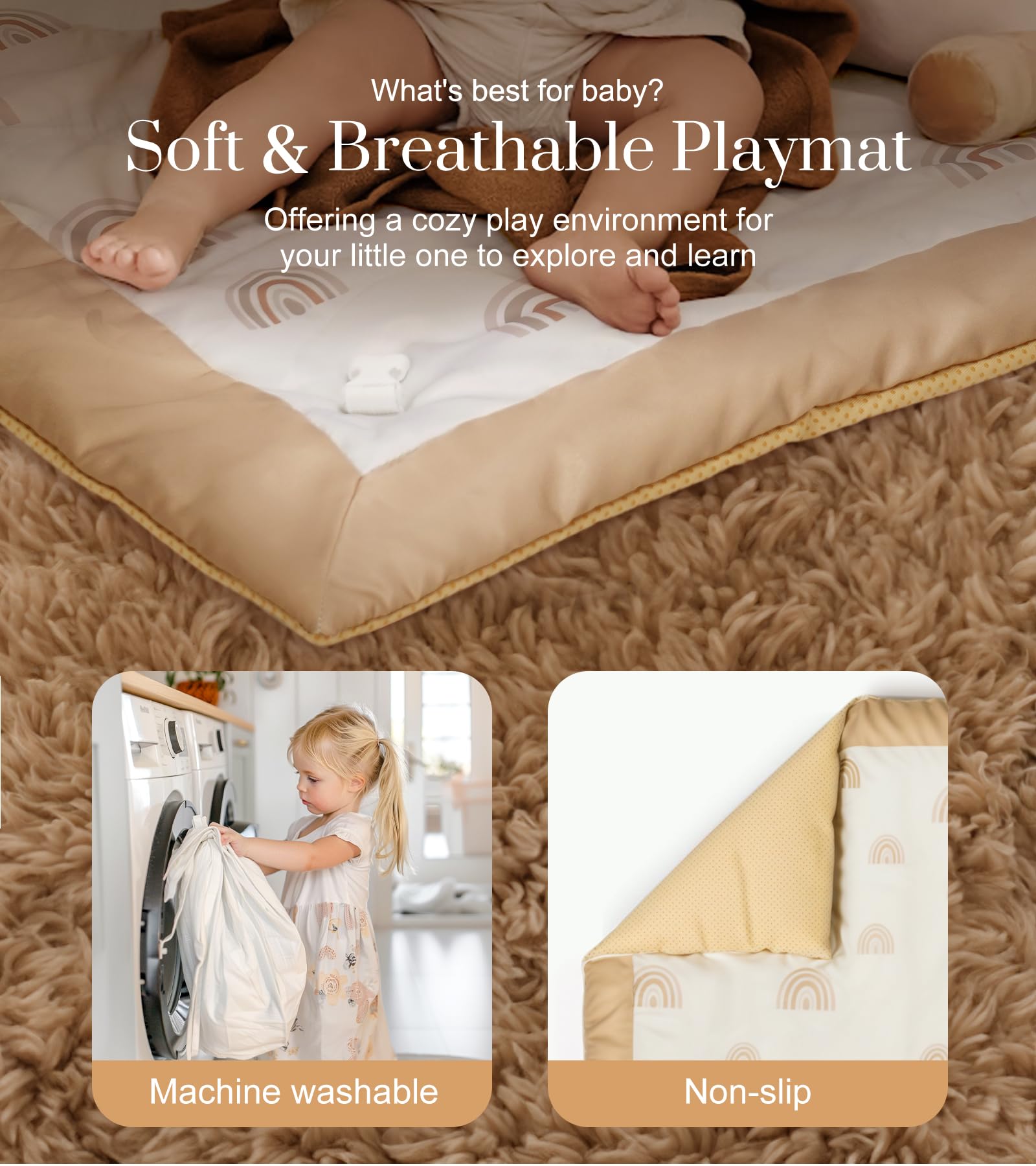 Mallify Soft padded tummy time mat provides gentle touch on baby's skin.