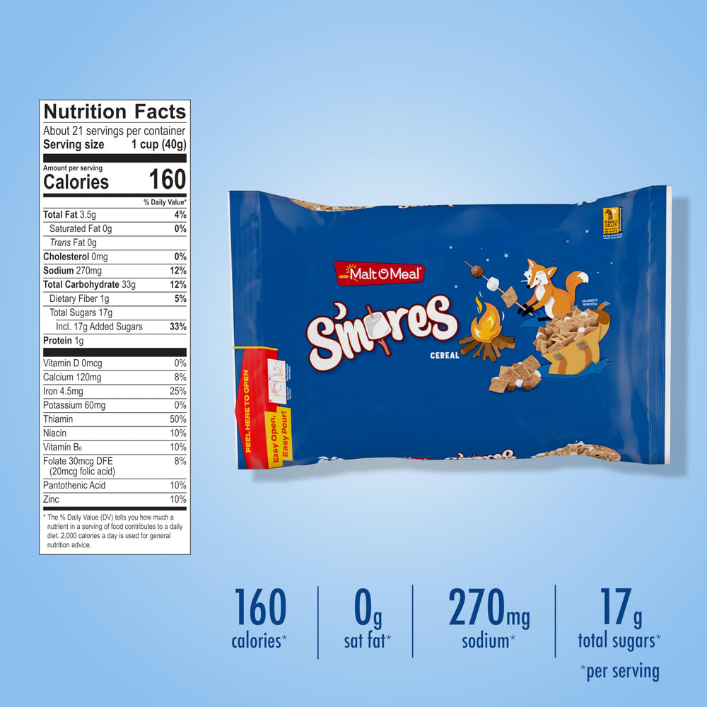 Crispy honey graham squares from Malt-O-Meal S'mores cereal.