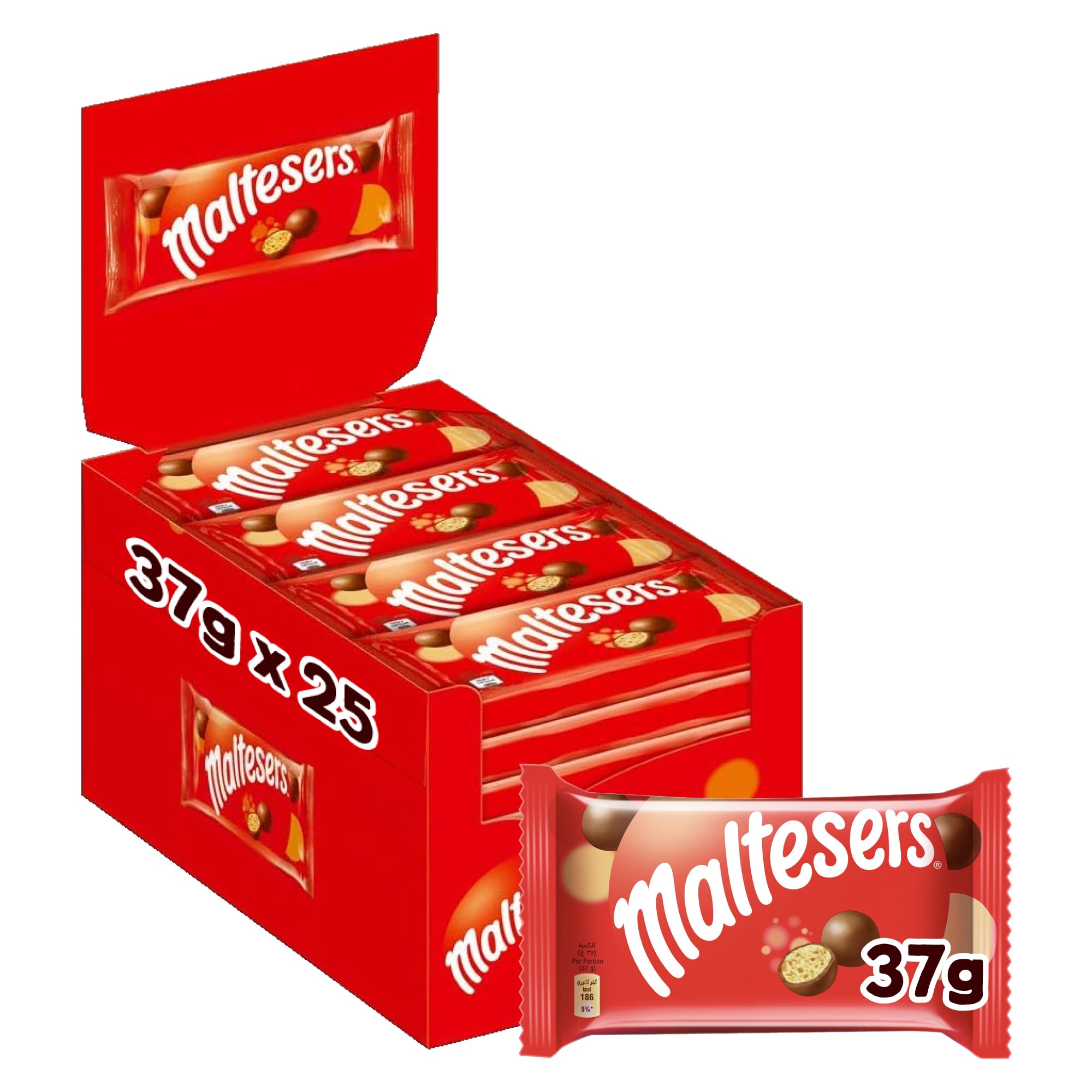 Maltesers honeycombed malt center for a light crunch and rich flavor.