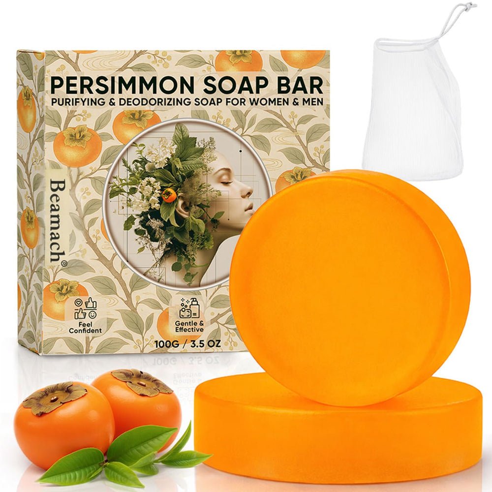 MALVAY persimmon soap bar anti-odor closeup with natural ingredients.