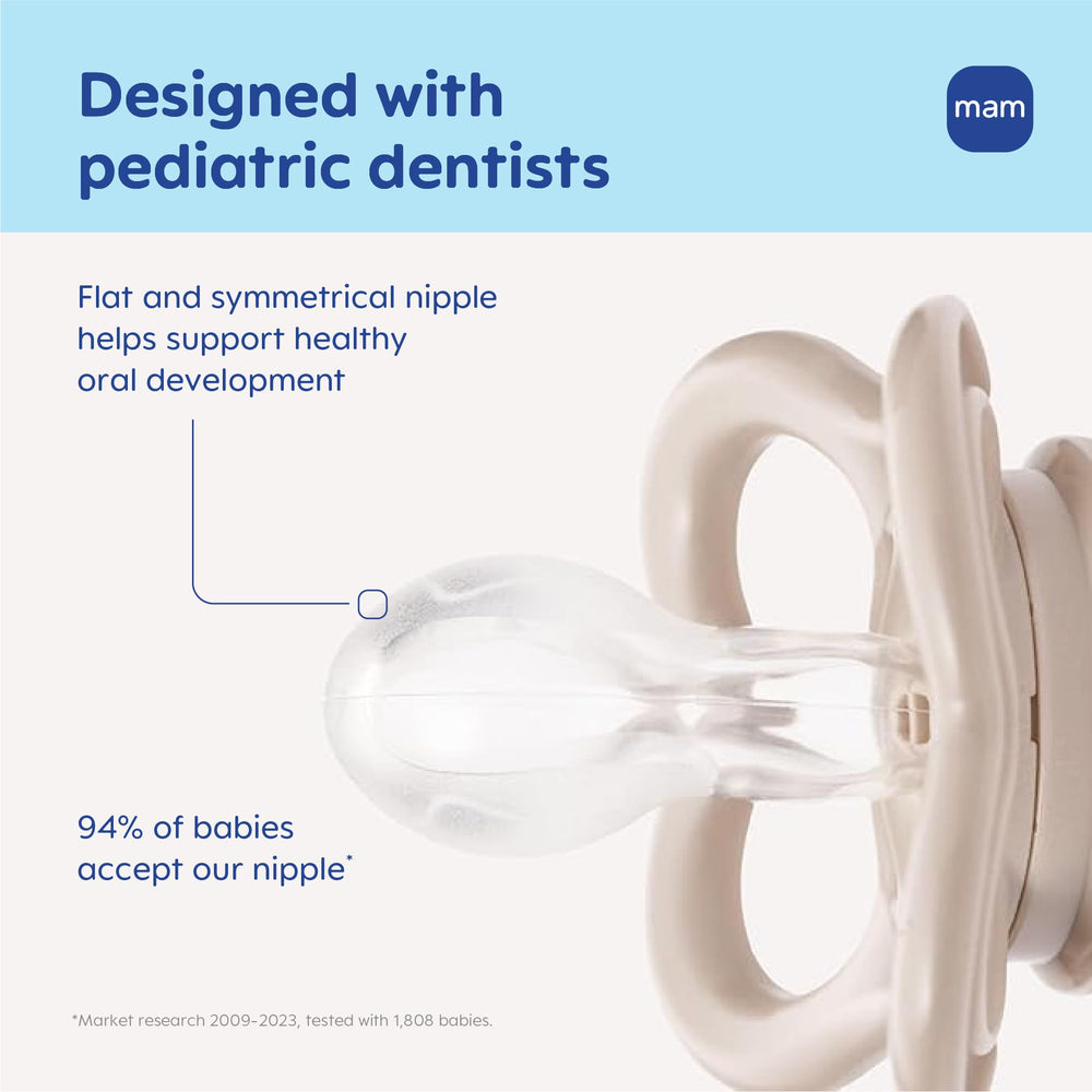 MAM Air Pacifier manufactured in Europe with medical-grade silicone safety.