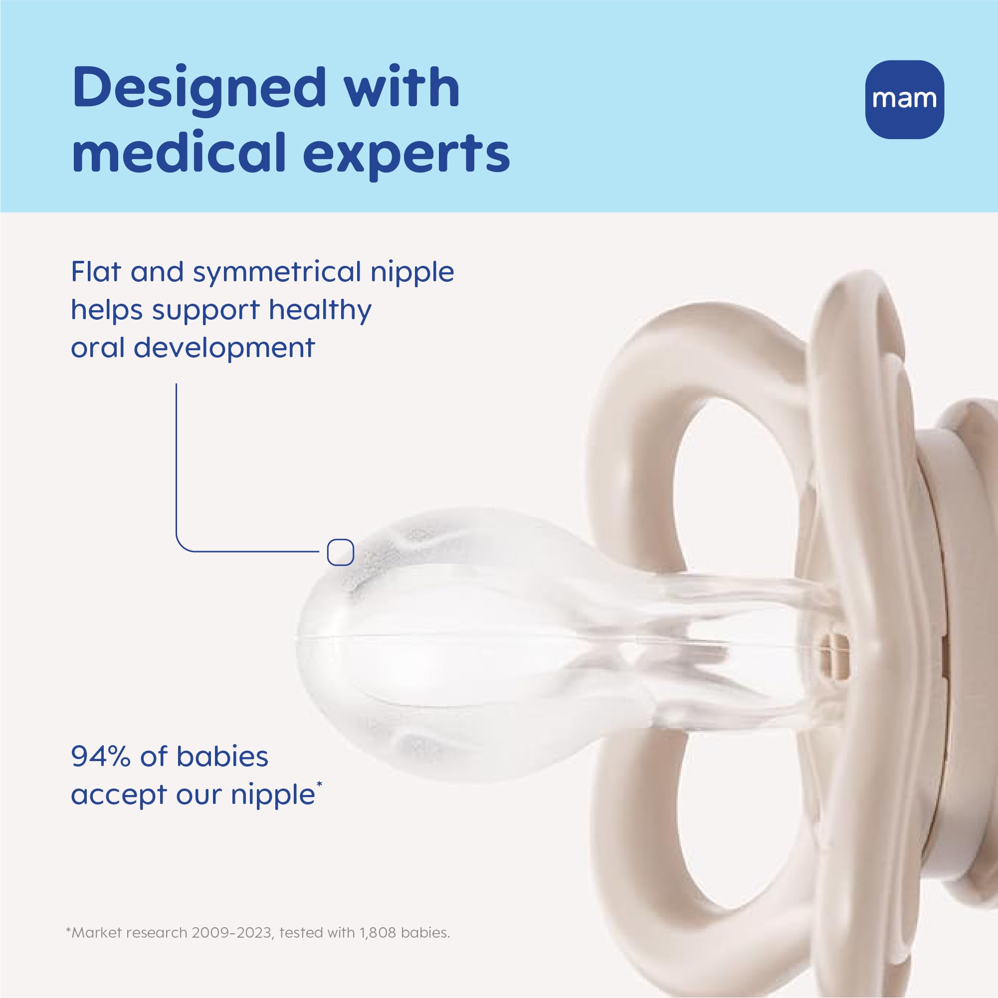 MAM Air pacifier SkinSoft nipple providing familiar latch