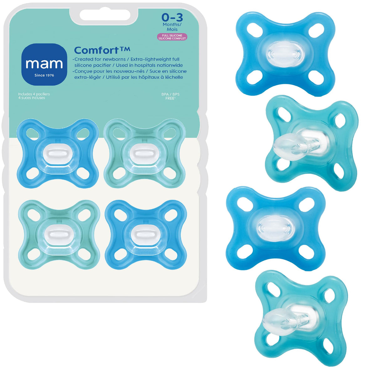 MAM Comfort pacifier with extra-lightweight design eases newborn use
