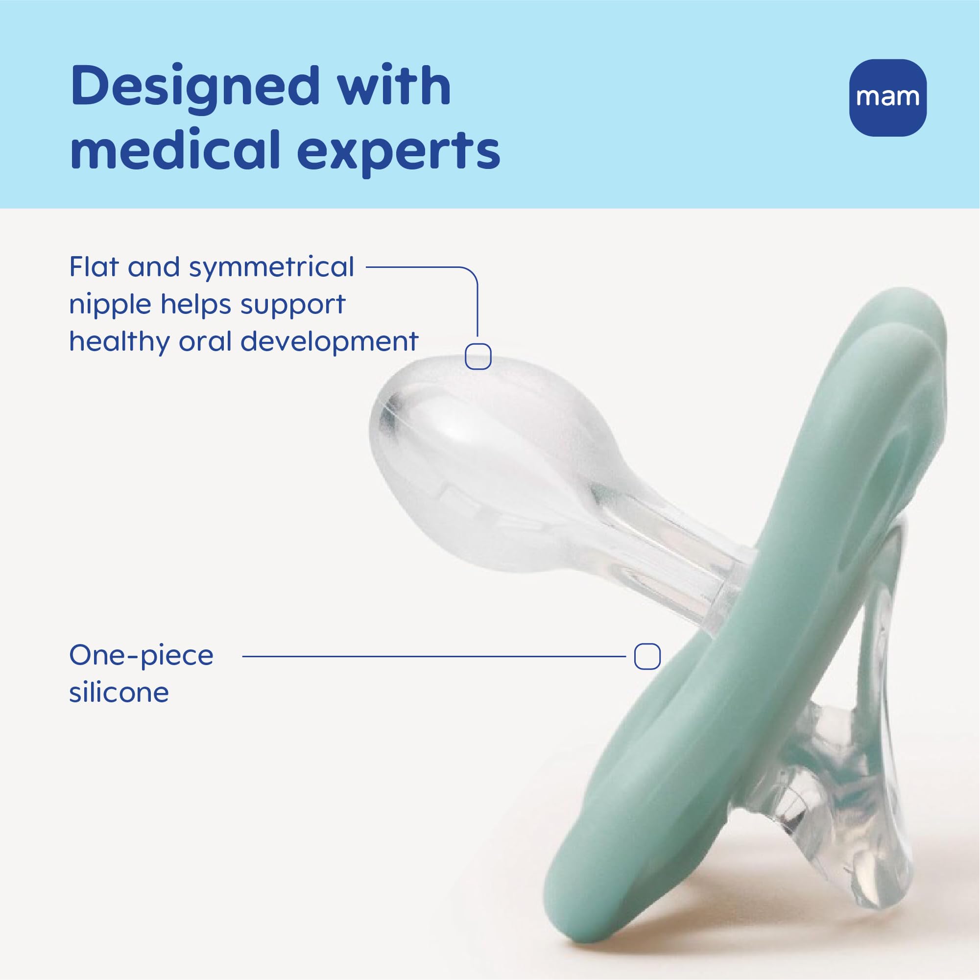 MAM Comfort breathable curved shield keeps skin cool with room for little noses.