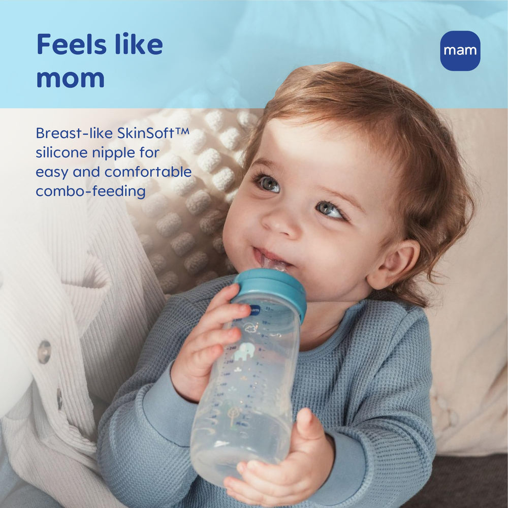European-made MAM bottle using bio-circular materials for sustainable use.