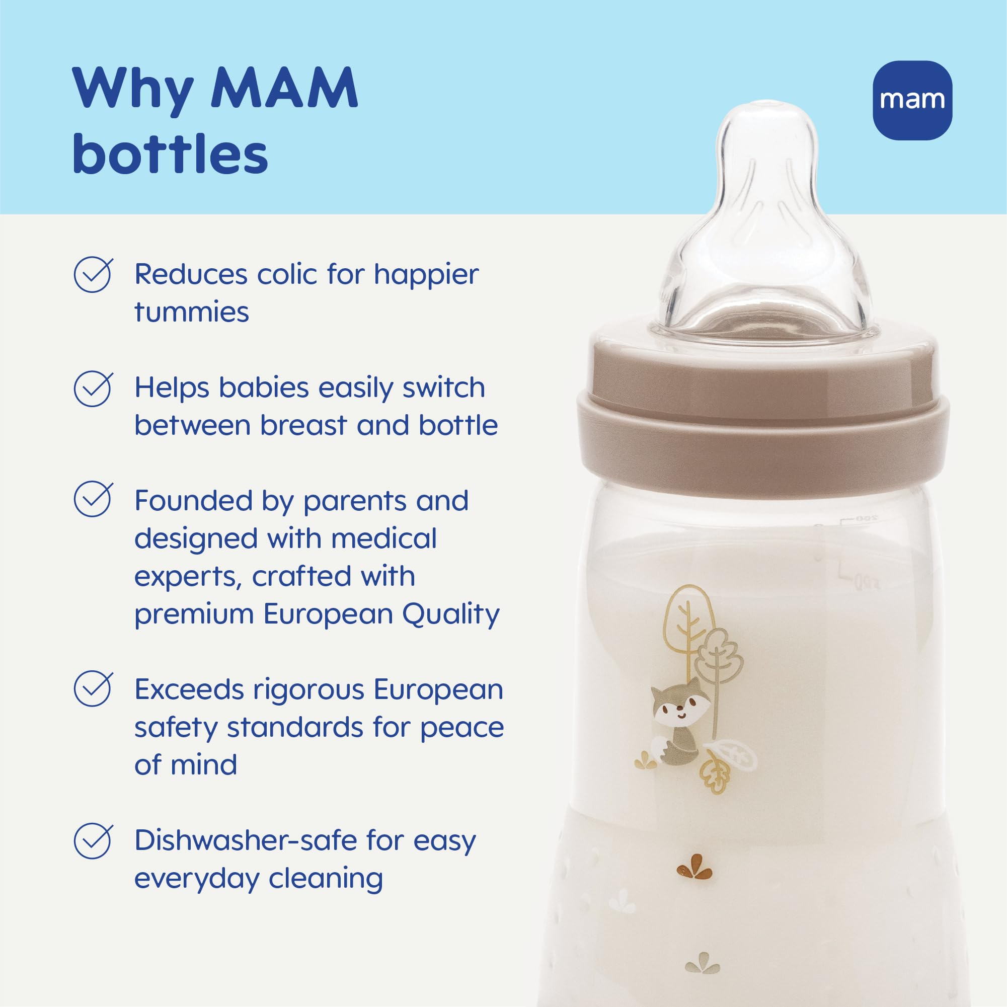 MAM Easy Start BPA- and BPS-free bottle for everyday use.