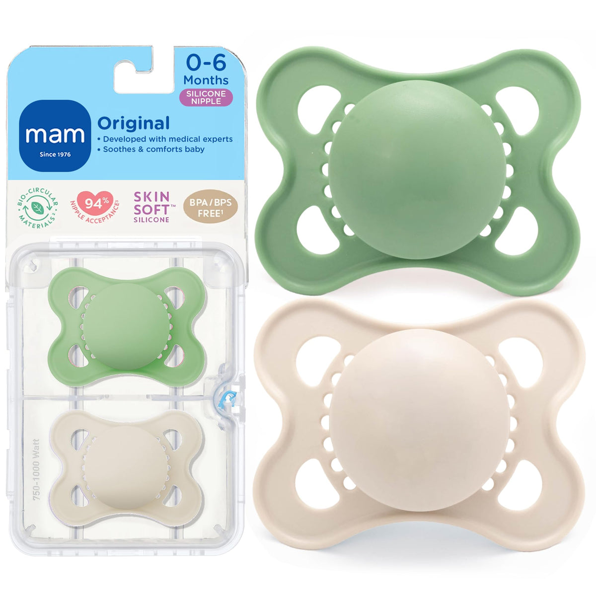 MAM Original Matte pacifier with soft silicone nipple for gentle soothing.