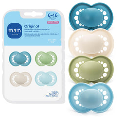 The MAM Original pacifier with SkinSoft nipple offers a familiar latch and soothing comfort.