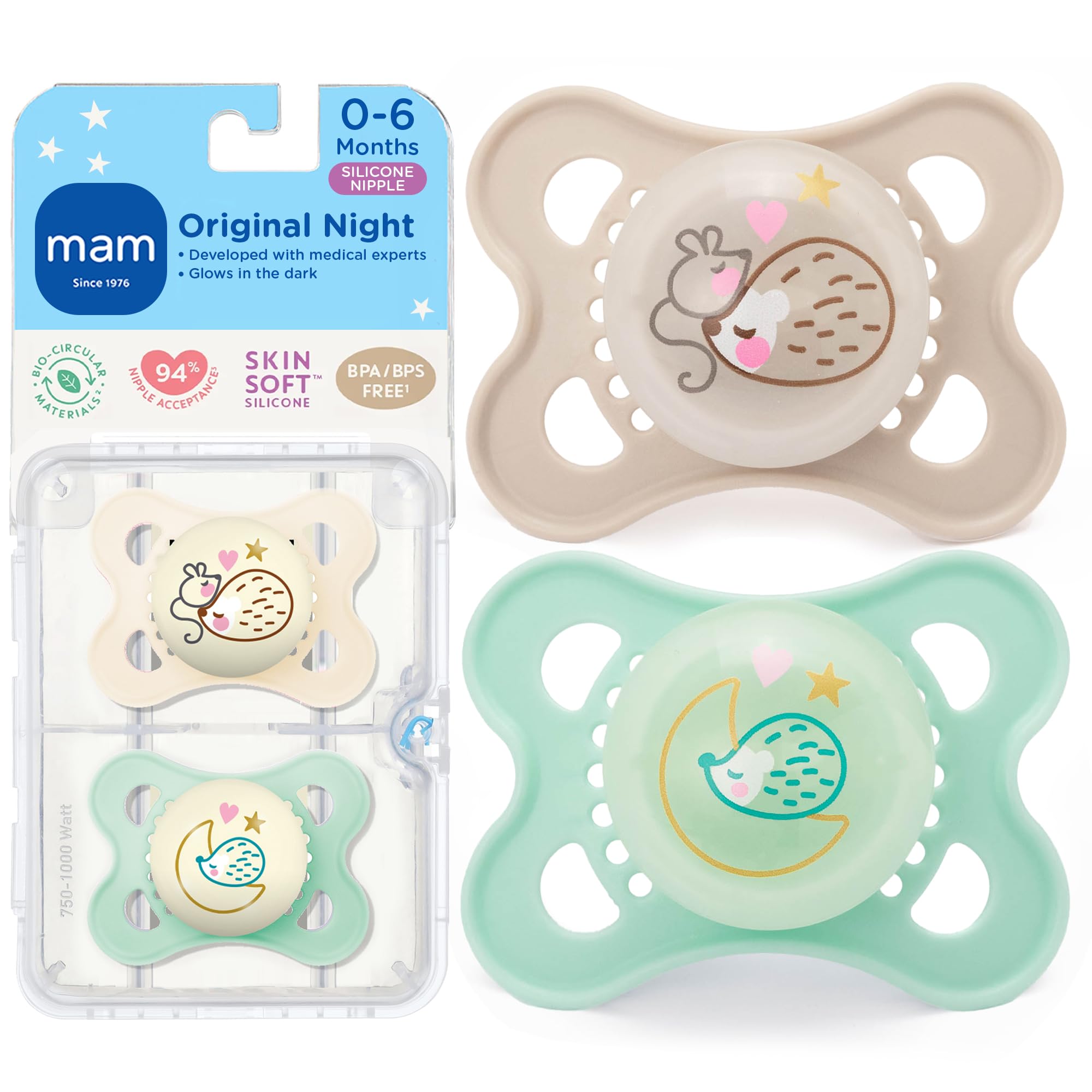 MAM Original pacifier 0-6 months glow-in-the-dark front design for night finding