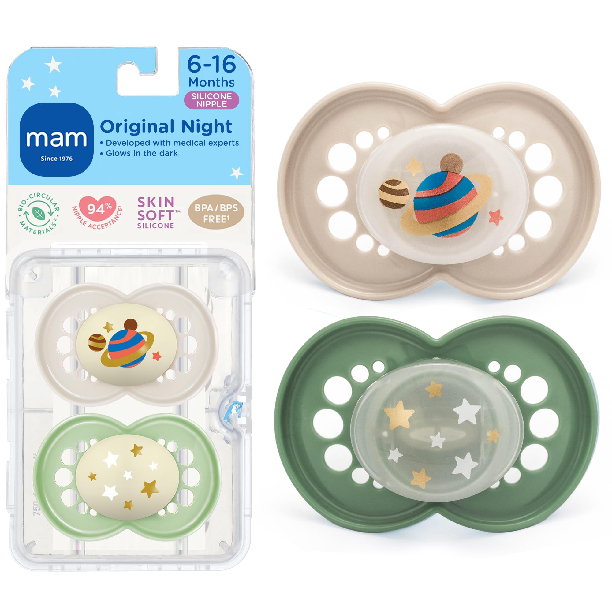 MAM Original pacifier glow-in-dark design helps find it at night
