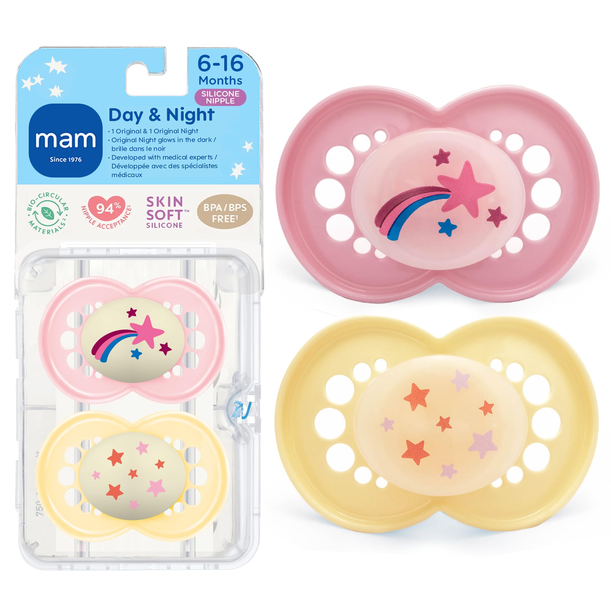MAM Original pacifier with soft silicone nipple for gentle comfort.