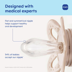 Breathable curved shield from MAM Original Start allows air flow and room for tiny noses.