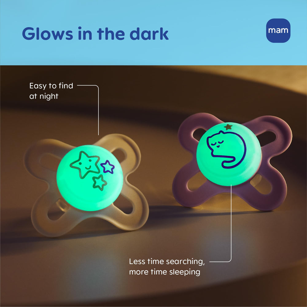 MAM Original Start glow-in-dark feature helps parents locate the pacifier at night