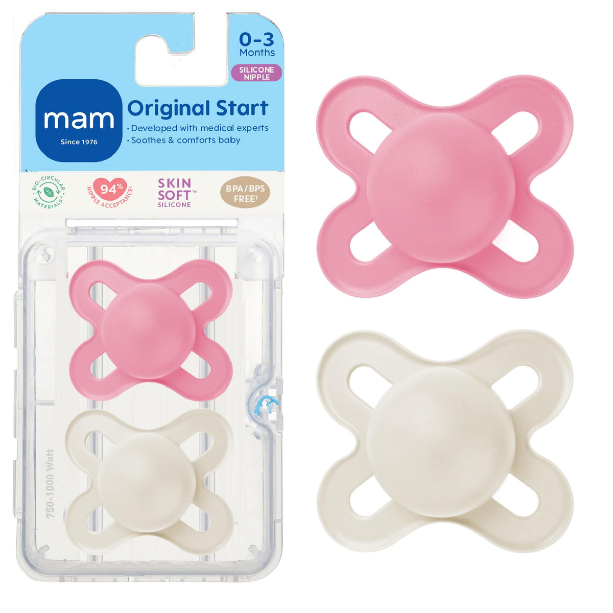 MAM Original Start Matte SkinSoft nipple offers a familiar latch with gentle silicone