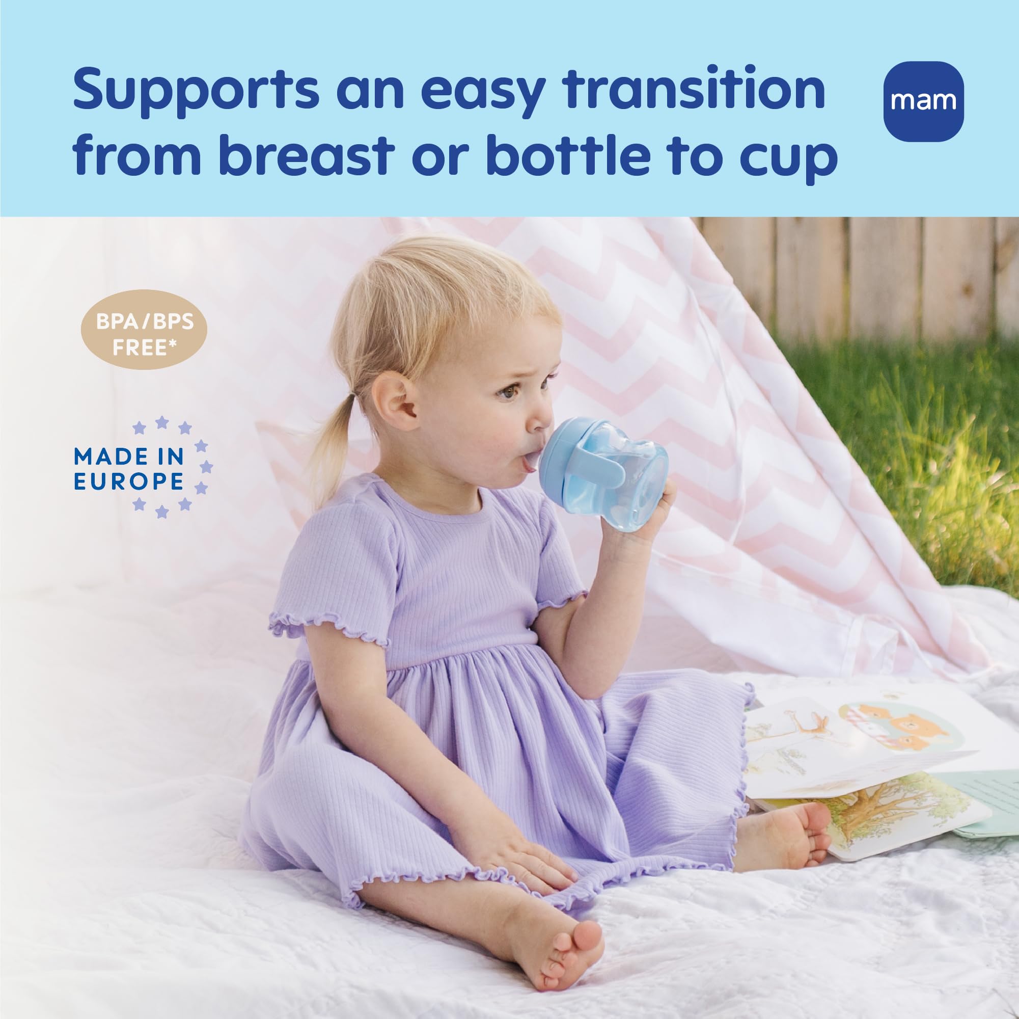 MAM Starter Cup non-slip handles support independent drinking.
