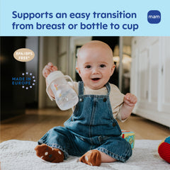 MAM Trainer Cup spill-free nipple reduces mess during practice.