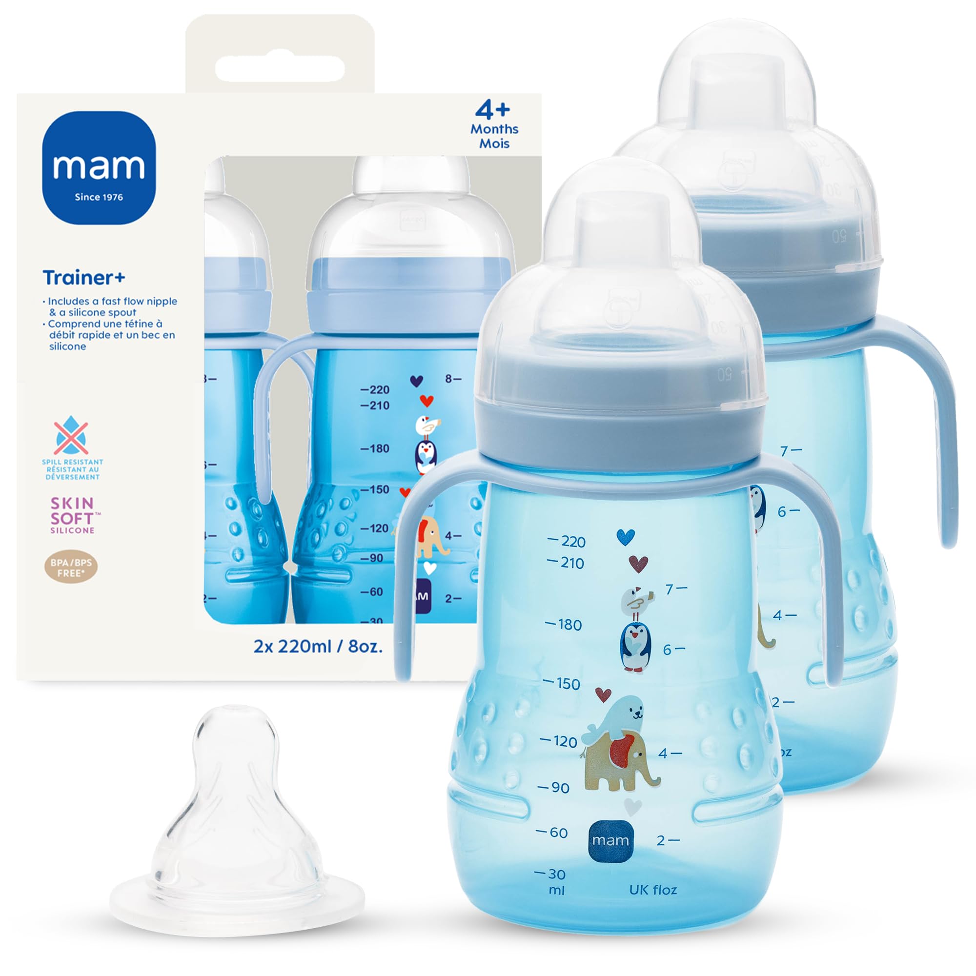 MAM Trainer + Sippy Cup 8oz nipple and spout aid gentle transition to sipping