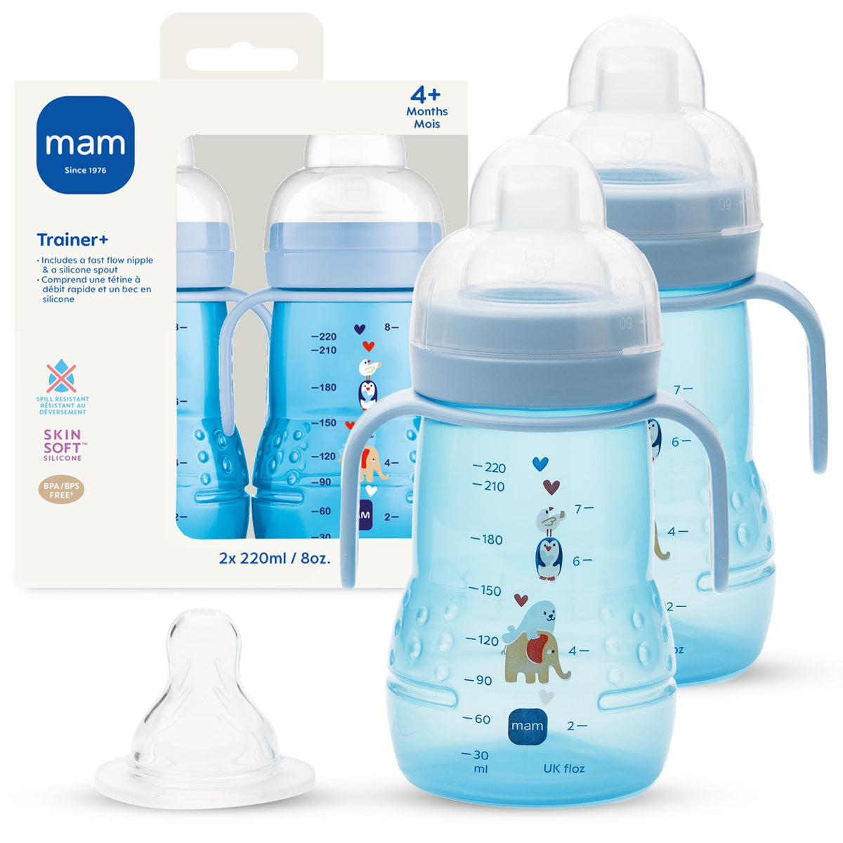 MAM Trainer + Sippy Cup 8oz nipple and spout aid gentle transition to sipping