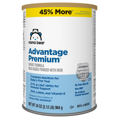 Mama Bear Advantage Premium infant formula tin, nourishes babies 0-12 months