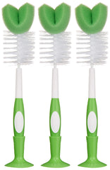 Mama Bear baby bottle brush with nipple cleaner and suction base for easy counter storage.