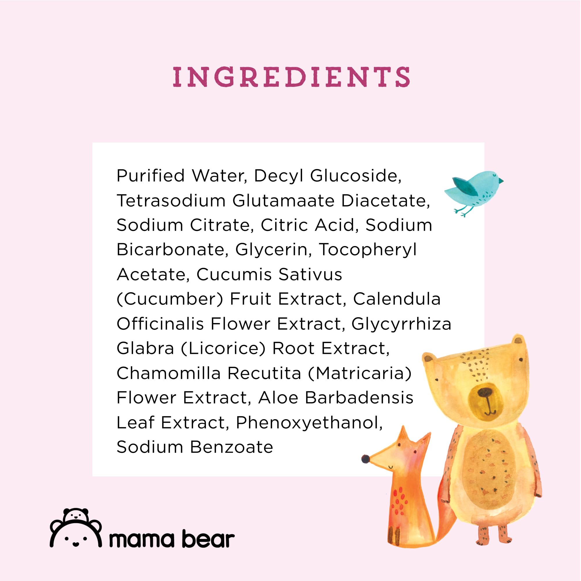Mama Bear wipes clean face, hands, and bottom with gentle cleansing.