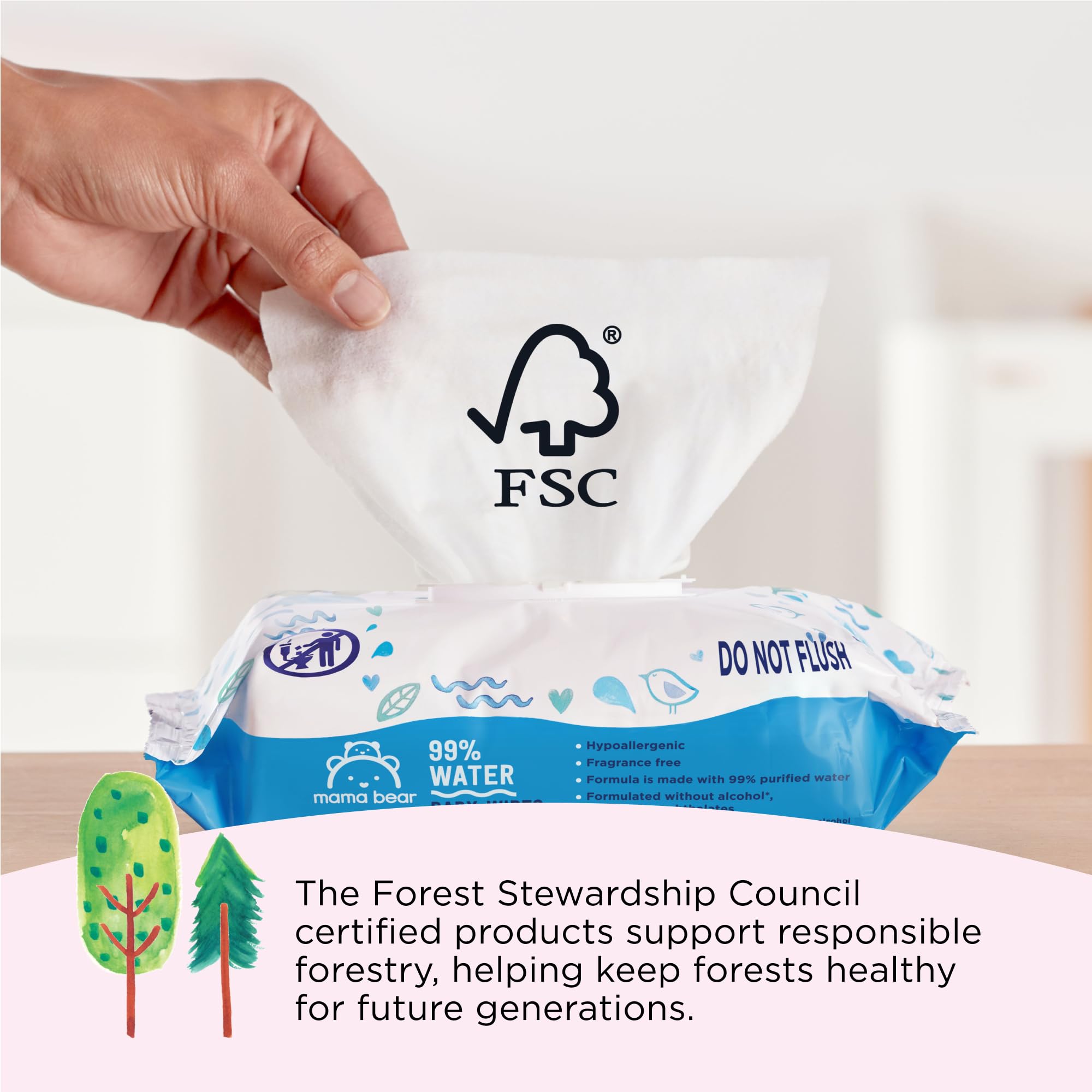Mama Bear wipes contain no alcohol, parabens, or phthalates for safer use.
