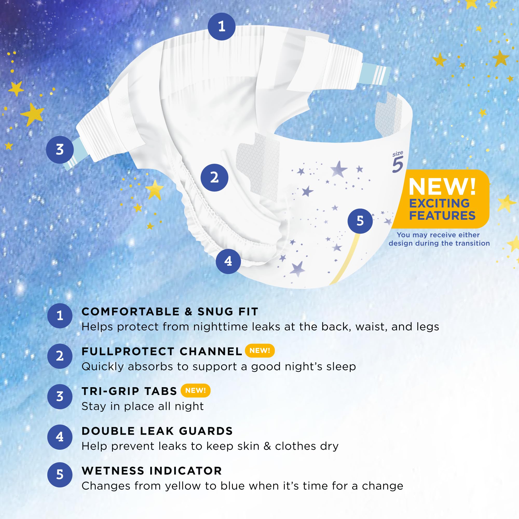 Mama Bear Overnight Diapers Size 5 side view highlighting contoured, snug fit.