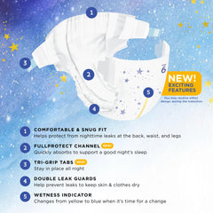 Mama Bear Overnight Diapers with tri-grip tabs stay in place through the night.