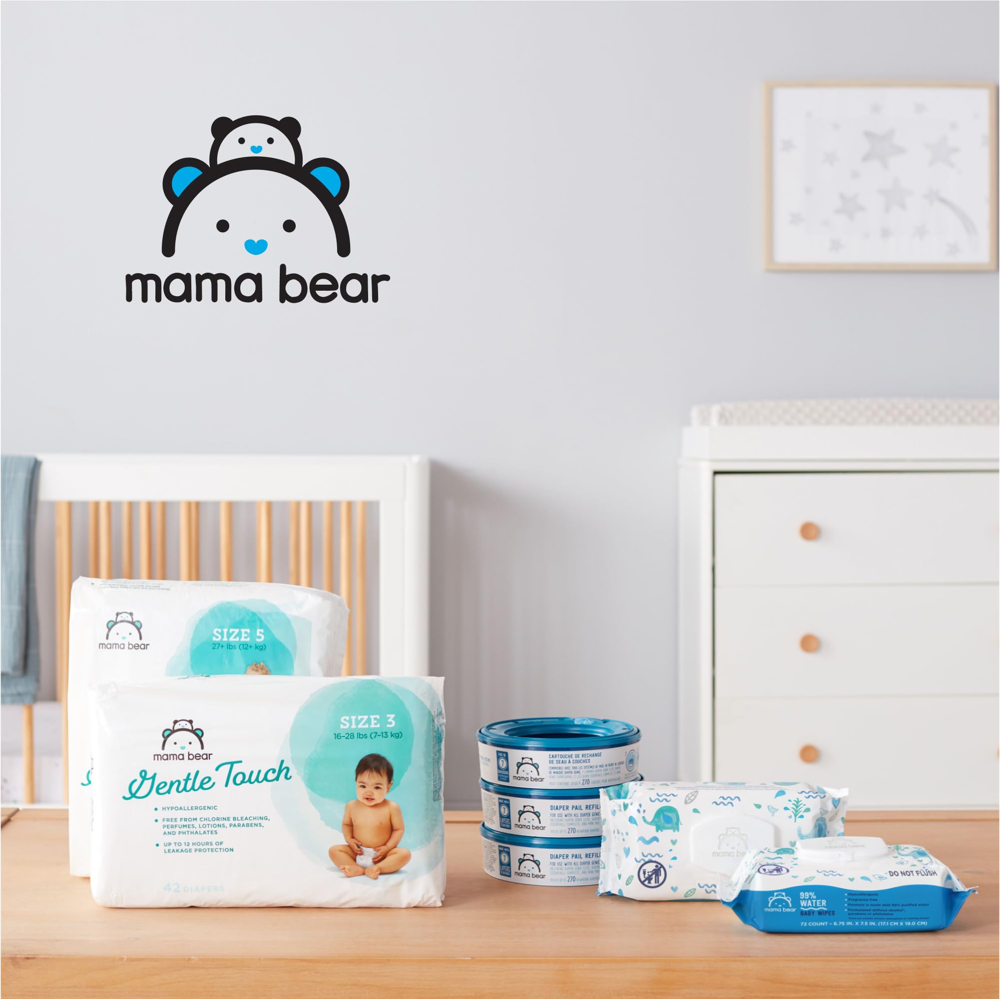 Mama Bear resealable pack keeps wipes moist and ready for use.