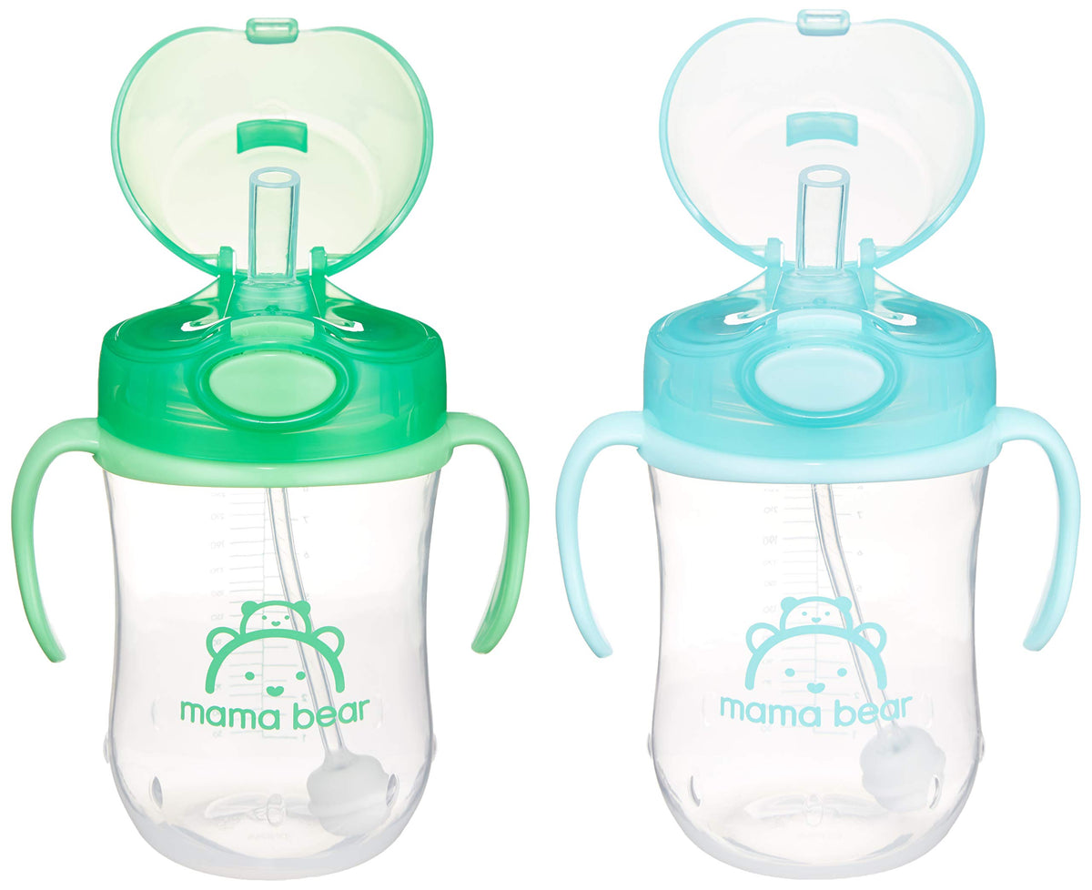 Mama Bear spill-proof sippy cup in blue and green for mess-free sipping