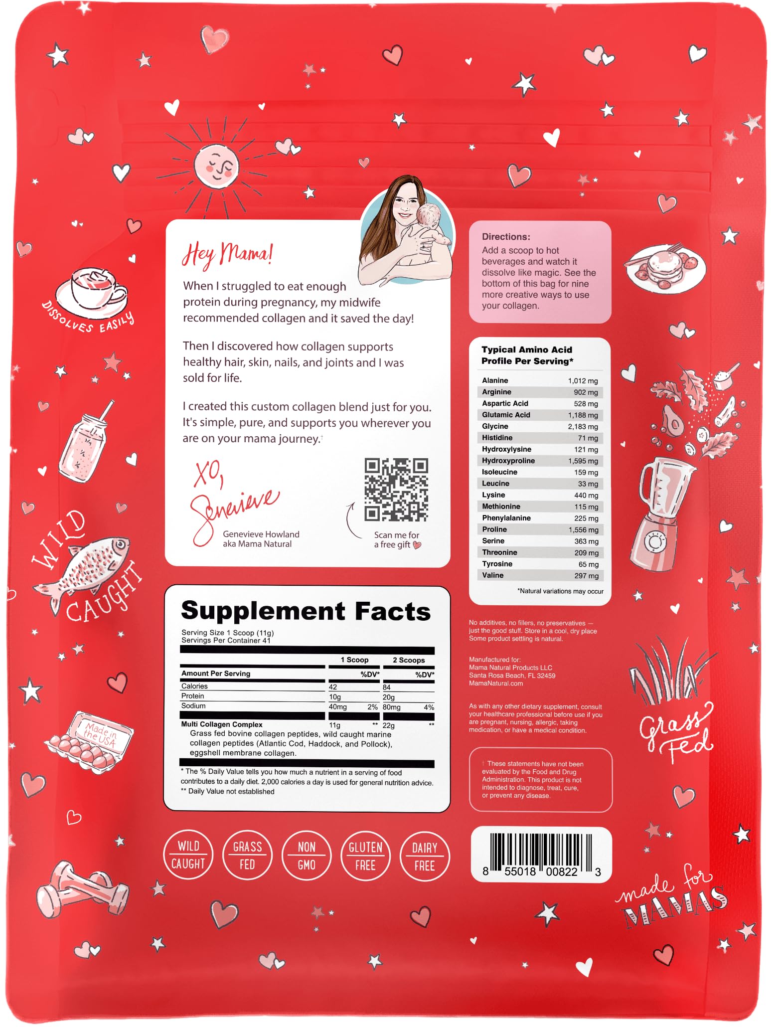 Mama Natural Multi Collagen scoop beside powder, ready for daily use