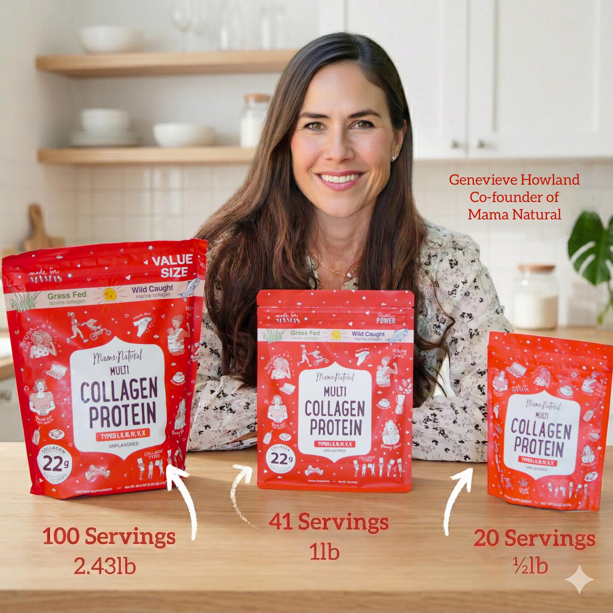 Mama Natural Multi Collagen packaging with Made in USA badge