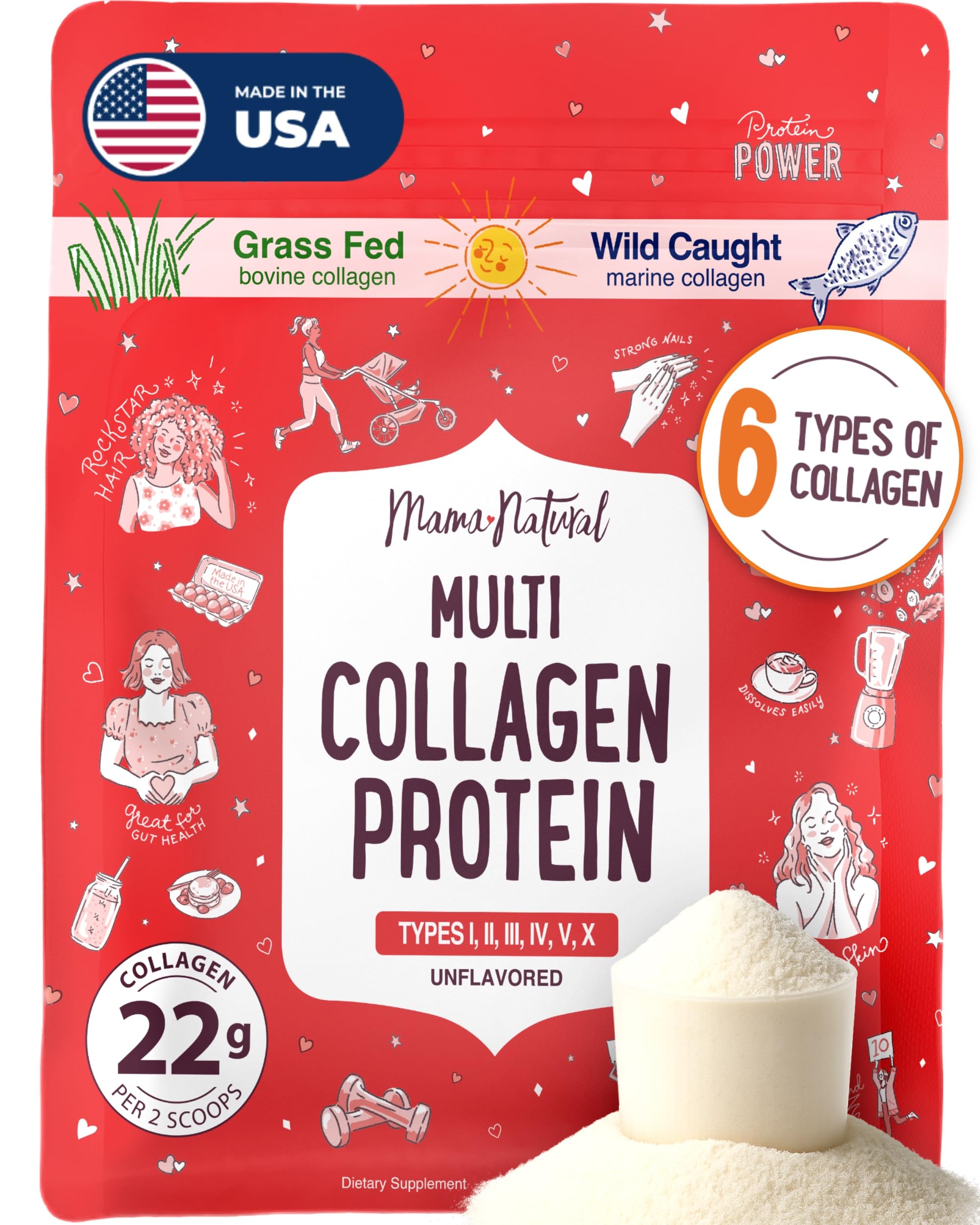 Mama Natural Multi Collagen bottle with unflavored powder for whole-body support