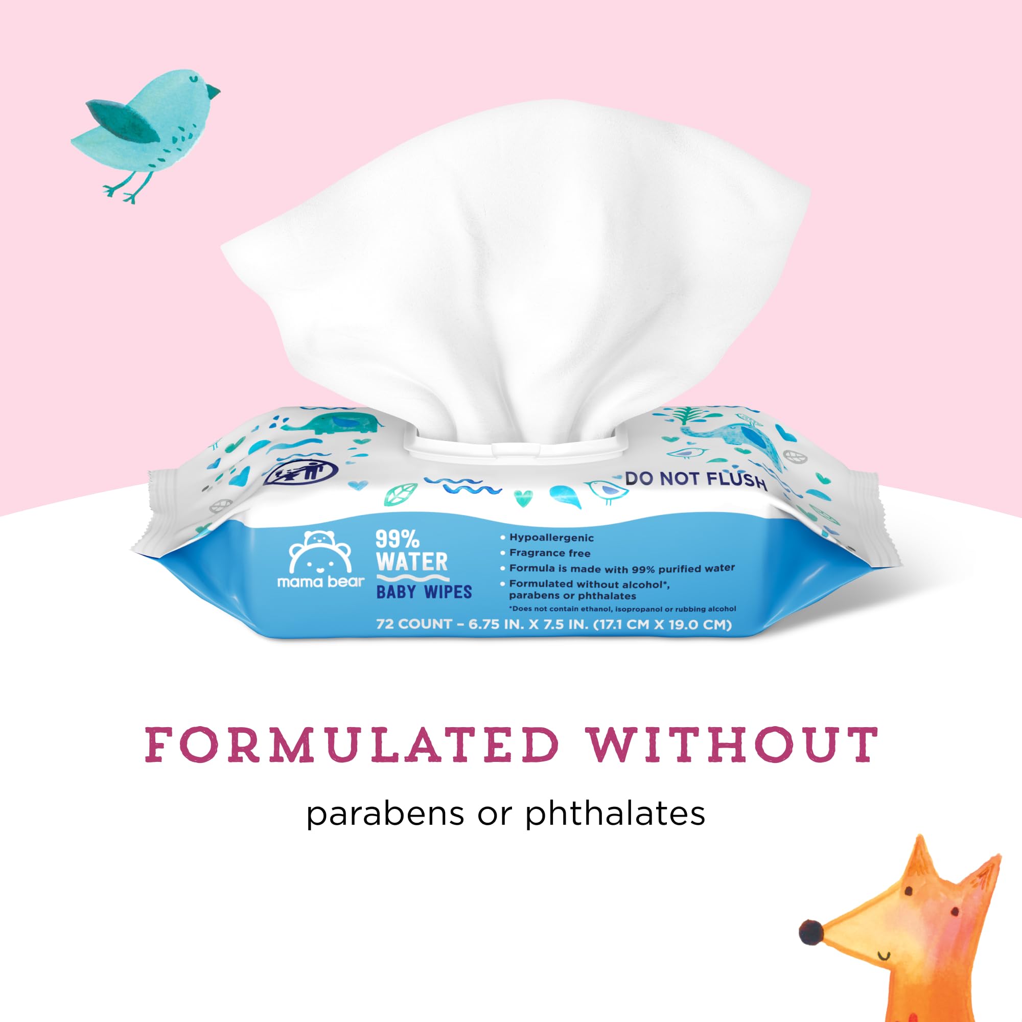 Mama Bear 99% Water Wipes texture close-up reveals soft wipe surface