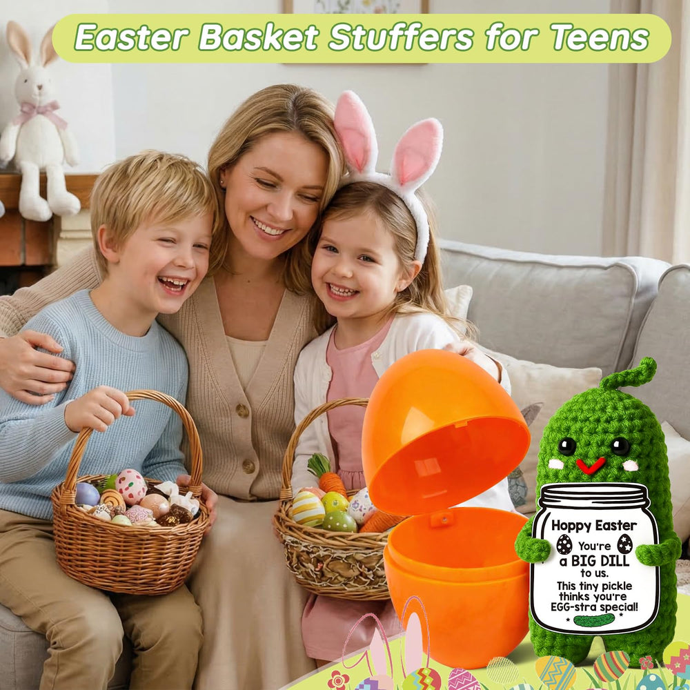 MAMAGIFTREE handmade pickle plush, 5 inches, ideal Easter egg filler alternative.