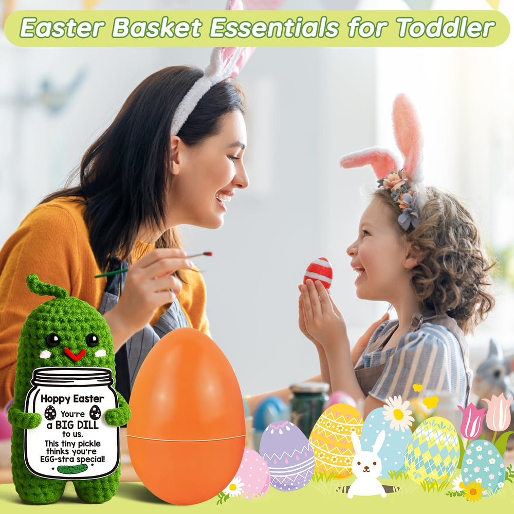 MAMAGIFTREE pickle plush with Hoppy Easter tag for festive decor.