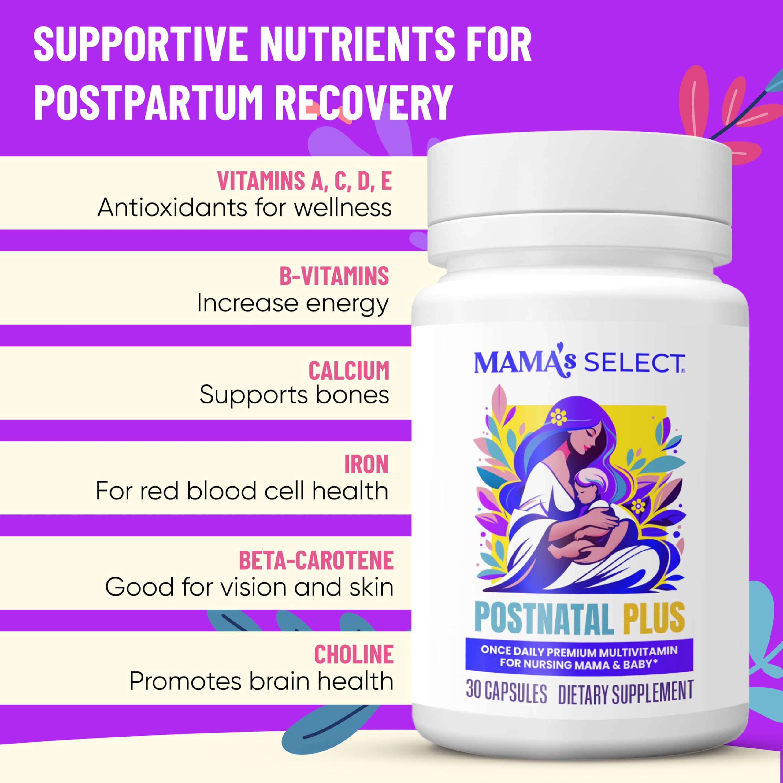Daily dose scene of Mama's Select Postnatal Vitamins for convenient use