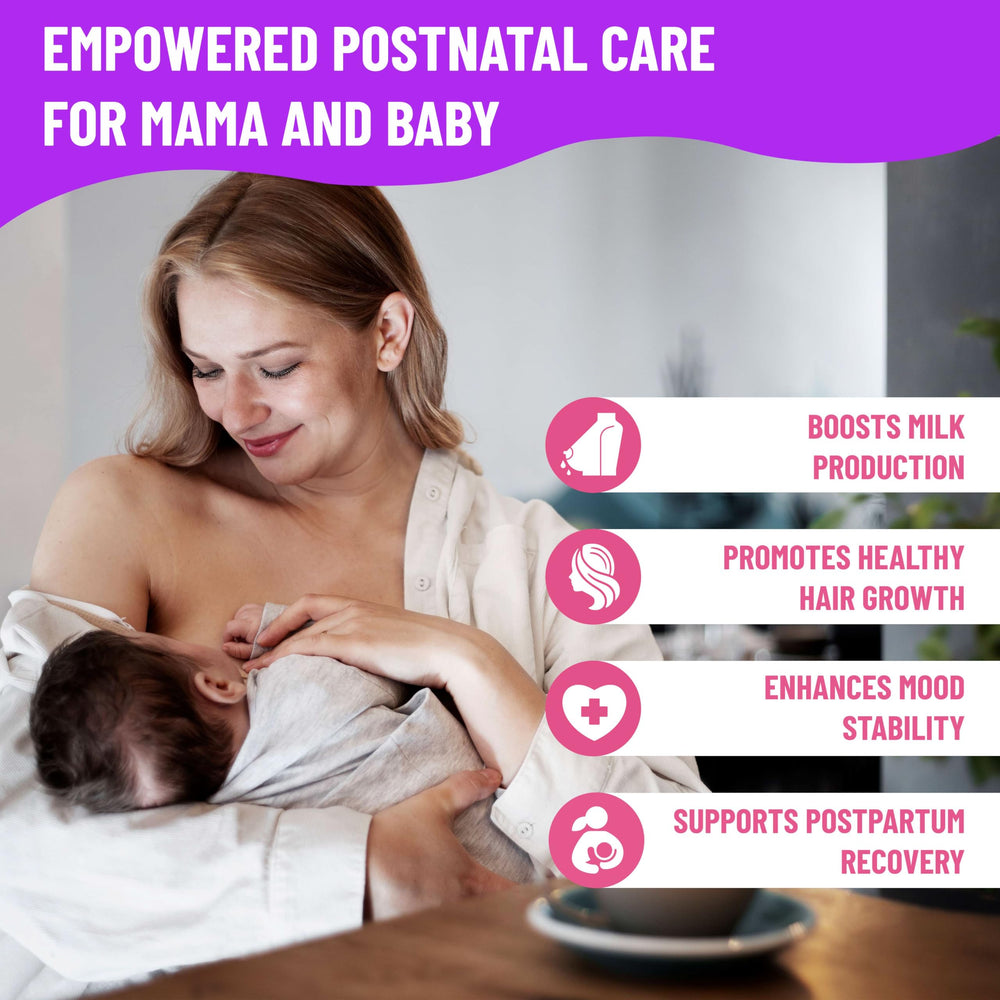 USA-manufactured Mama's Select Postnatal Vitamins in a pharmacy-like setting