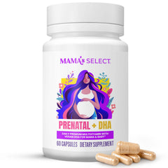 Mama's Select prenatal bottle showing convenient daily pills for expectant moms.