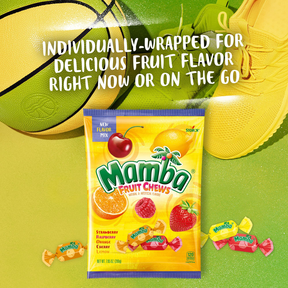 Mamba Fruit Chews raspberry flavor close-up captures tart, juicy aroma