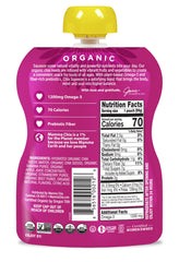 Mammachia Chia Squeeze strawberry banana pour showing smooth texture for on-the-go enjoyment.