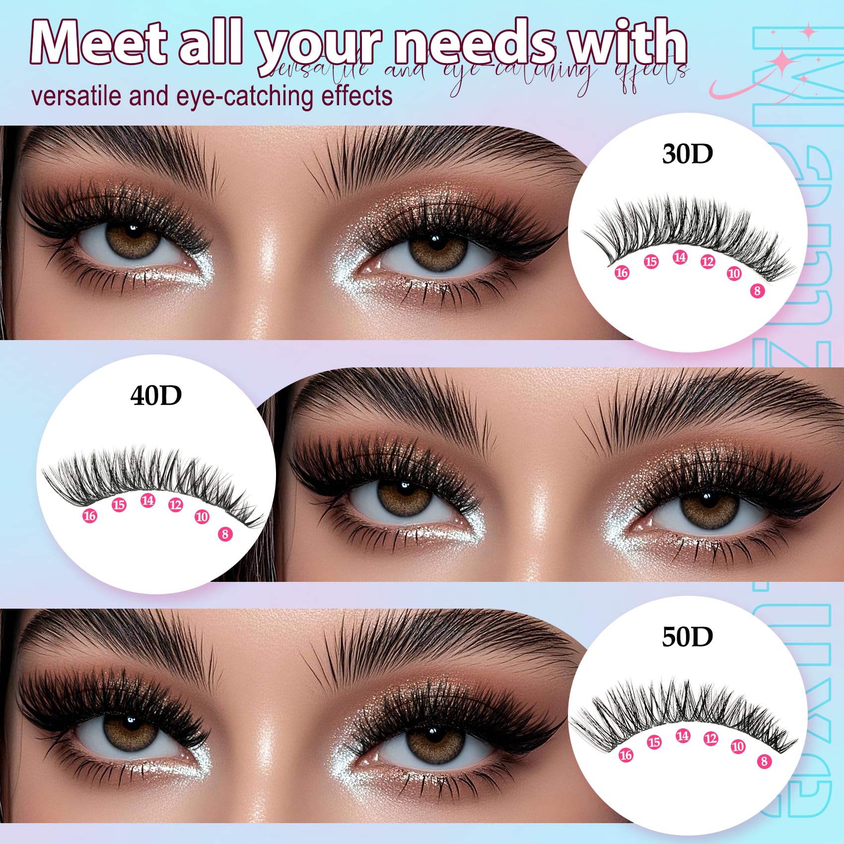 Mamzy Luxe six styles display offering natural to dramatic looks