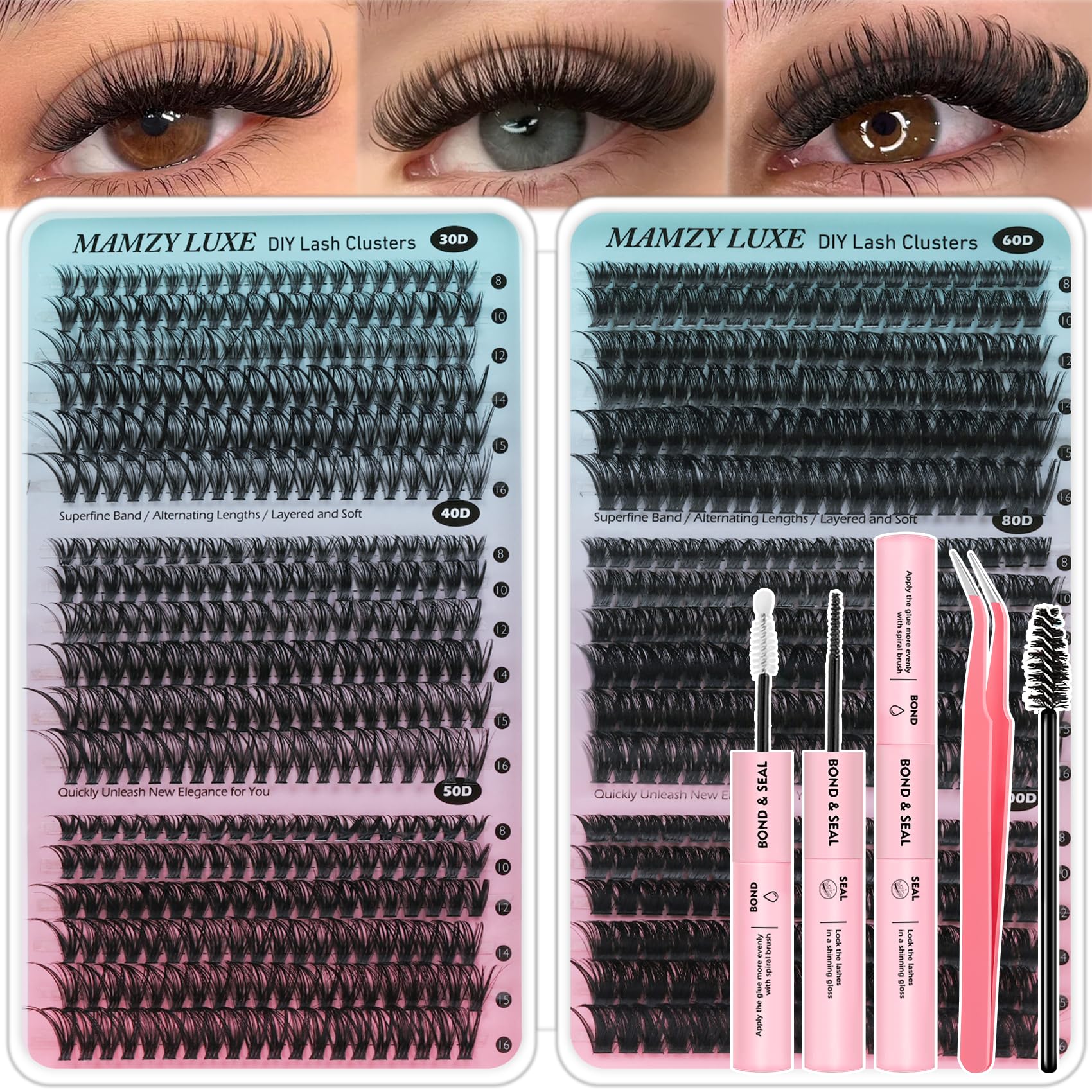 Mamzy Luxe Lash Clusters Kit 708pcs box for versatile DIY lash styling